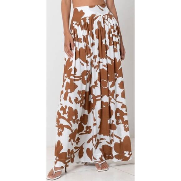 Swf Dresses & Skirts - Swf Pleated Abstract Brown Floral Maxi Skirt Size M